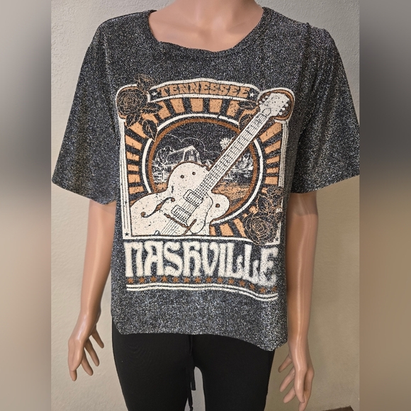 Nashville Music City Records Altar’d State Larg Crop Top Sparkly Country Cowgirl - Picture 1 of 9